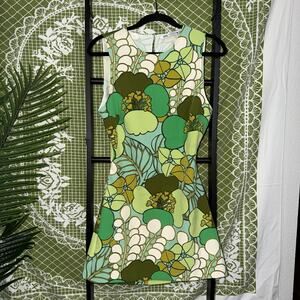Zara Green Mod Floral Mini Dress with Diamond Back Cutout - Size Small